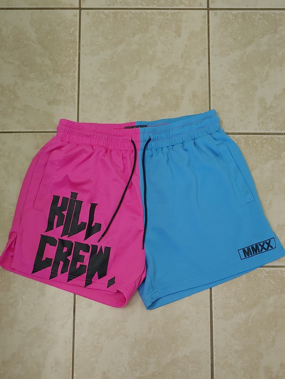 Kill Crew Muay Thai Shorts Unisex XXL Two Tone Pink Blue Mid Thigh